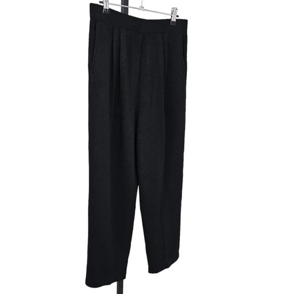 St. John Basics Santana Knit Pleated Straight High Rise Crop Pants Black Size 12 - Picture 10 of 12